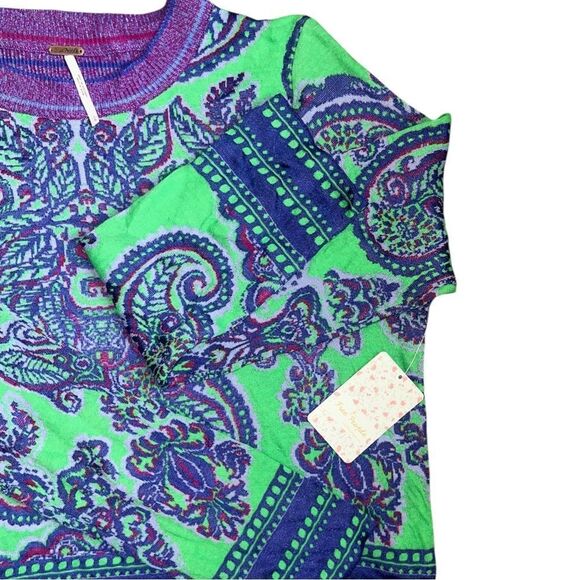 NWT Free People New Age Sweater - Purple/Green Boho (L) - Picture 3 of 15
